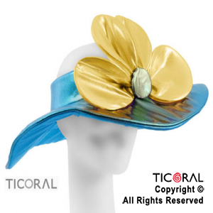 SOMBRERO CAPELINA CON FLOR METAL TURQUESA x 1
